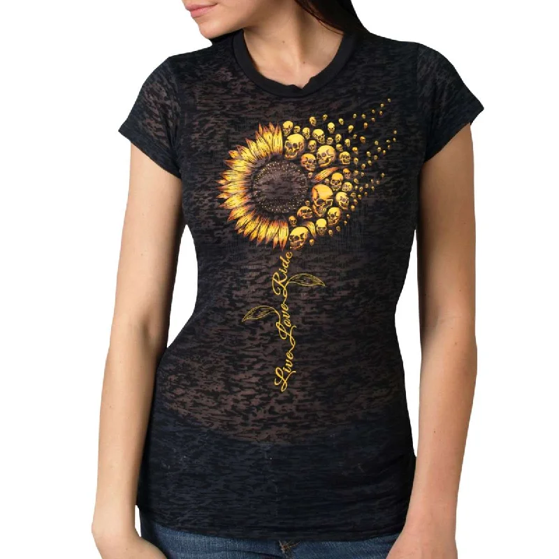 t-shirts women twilight cedar -t-shirts women twilight cedar -Hot Leathers Ladies Burnout Sunflower T-Shirt GLC1587