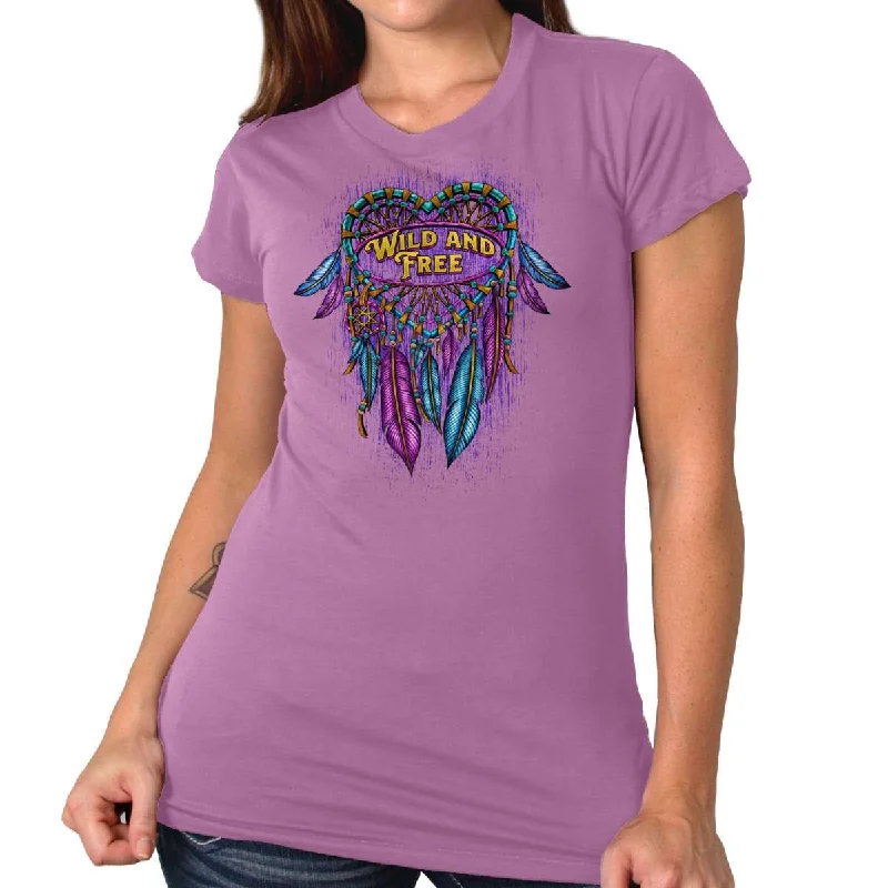 t-shirts with shell accents -t-shirts with shell accents -Hot Leathers Ladies Dream Wings Wild and Free Purple T-Shirt GLD1588