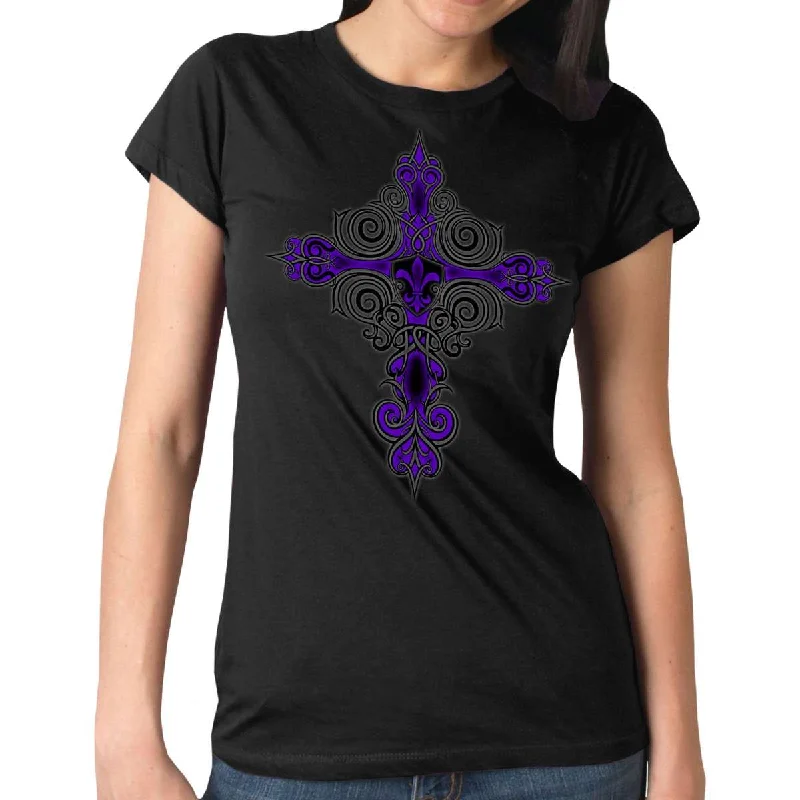 t-shirts with vented hems -t-shirts with vented hems -Hot Leathers Ladies Fleur De Lis T-Shirt GLR1522