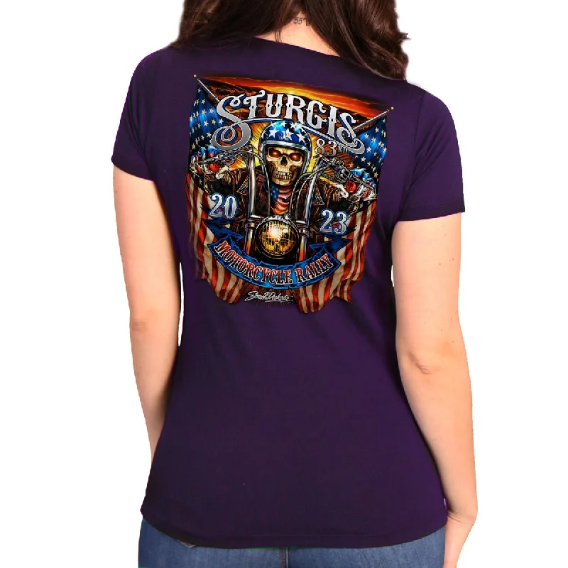 t-shirts teens solar cedar -t-shirts teens solar cedar -Hot Leathers SPL1826 Women's Heather Purple 2023 Sturgis # 1 American Lady Double Sided T-Shirt