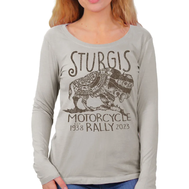 t-shirts women soft amber -t-shirts women soft amber -Hot Leathers SPL3839 Women's 2023 Sturgis Buffalo Symbol Long Sleeve Shirt