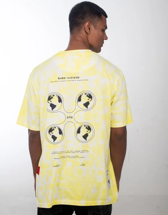 linen-cotton t-shirts airy -linen-cotton t-shirts airy -INAIPU MOZHI TAMIZH | OVERSIZED TAMIL T-SHIRT| YELLOW TIE-DYE