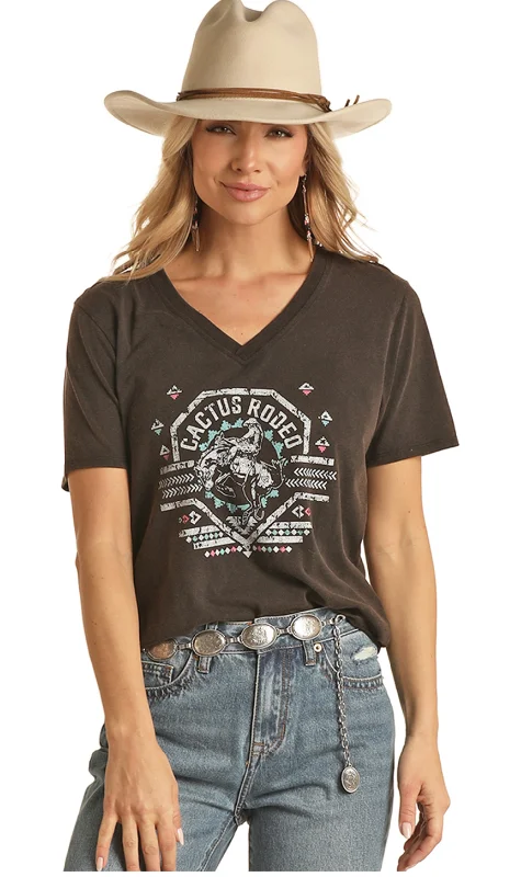 hemp-bamboo t-shirts eco -hemp-bamboo t-shirts eco -LADIES VNECK CACTUS RODEO GRAPHIC TEE