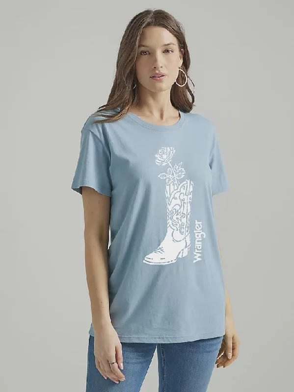 organic linen t-shirts eco -organic linen t-shirts eco -LADIES WRANGLER FLORAL BOOT BOYFRIEND TSHIRT