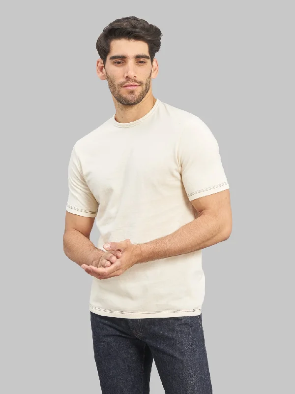 t-shirts with lattice sides -t-shirts with lattice sides -Loop & Weft Recycled Nep Plating Dot Seam Crewneck Natural T-Shirt Ivory