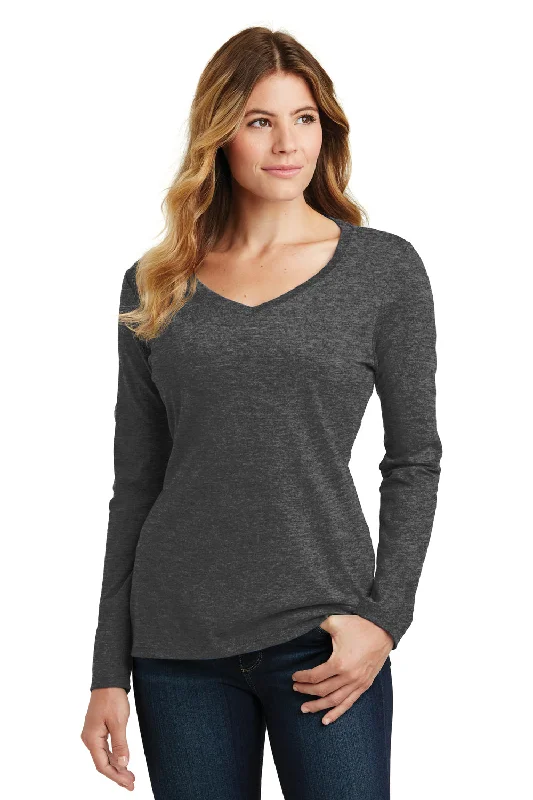 t-shirts women soft cedar -t-shirts women soft cedar -Port & Company Womens Fan Favorite Long Sleeve V-Neck T-Shirt - Heather Dark Grey