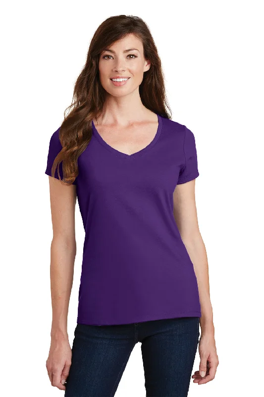 t-shirts with twisted hems -t-shirts with twisted hems -Port & Company Womens Fan Favorite Short Sleeve V-Neck T-Shirt - Team Purple