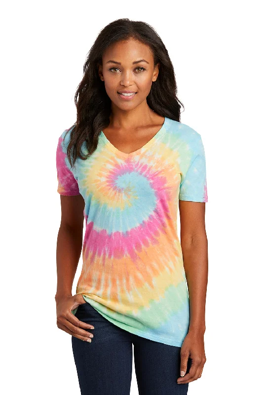 t-shirts with agate studs -t-shirts with agate studs -Port & Company Womens Tie-Dye Short Sleeve V-Neck T-Shirt - Pastel Rainbow