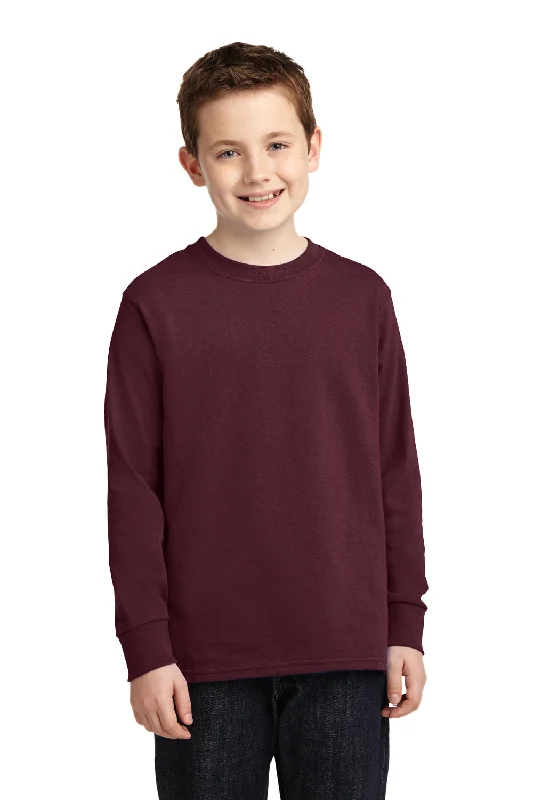 t-shirts with lattice hems -t-shirts with lattice hems -Port & Company Youth Core Long Sleeve Crewneck T-Shirt - Athletic Maroon