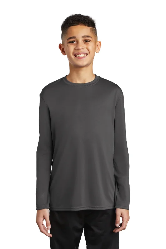 silk-bamboo t-shirts luxe -silk-bamboo t-shirts luxe -Port & Company Youth Dry Zone Performance Moisture Wicking Long Sleeve Crewneck T-Shirt - Charcoal Grey