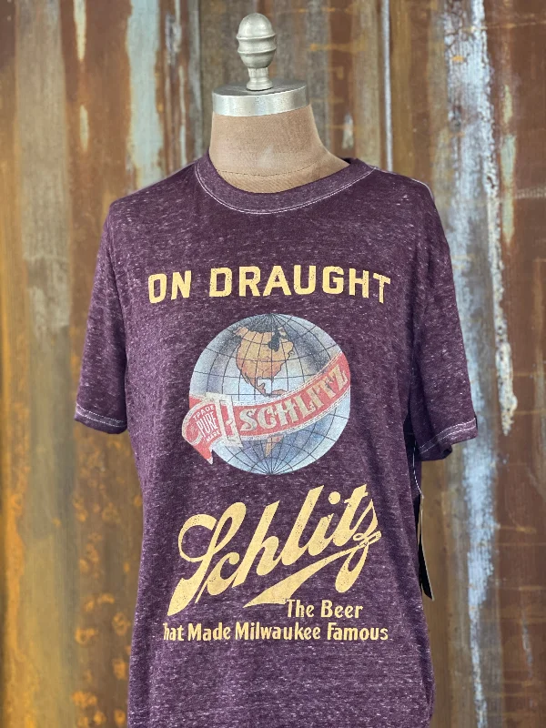 t-shirts with shell studs -t-shirts with shell studs -Schlitz on Draught LUXE Tee- Plum CLEARANCE