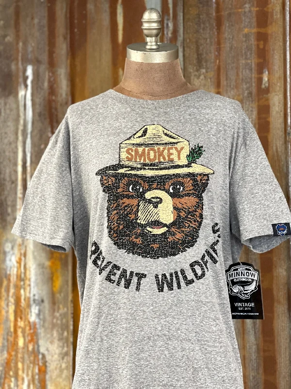 t-shirts women dusk amber -t-shirts women dusk amber -Smokey Bear PREVENT WILDFIRES Graphic Tee- Grey