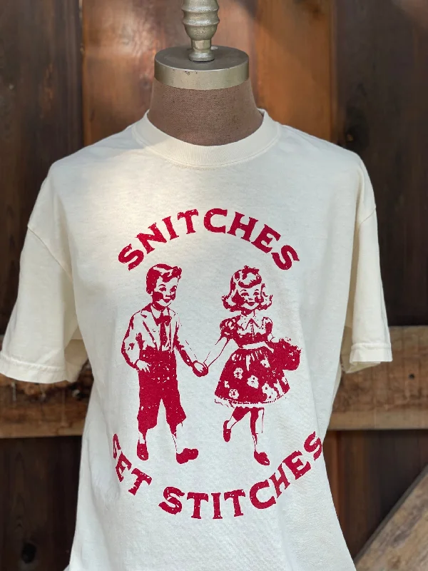 t-shirts with shell accents -t-shirts with shell accents -Snitches Get Stitches Tee- Ivory