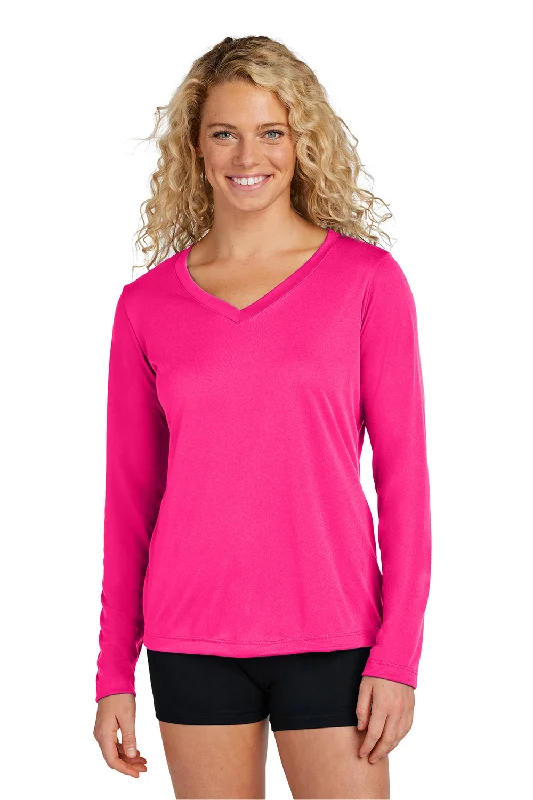 t-shirts with abstract patches -t-shirts with abstract patches -Sport-Tek Womens Competitor Moisture Wicking Long Sleeve V-Neck T-Shirt - Raspberry Pink