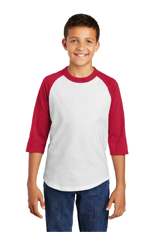 hemp-cotton t-shirts eco -hemp-cotton t-shirts eco -Sport-Tek Youth 3/4 Sleeve Crewneck T-Shirt - White/Red