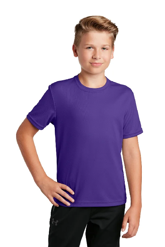 knit-cotton t-shirts hybrid -knit-cotton t-shirts hybrid -Sport-Tek Youth RacerMesh Moisture Wicking Short Sleeve Crewneck T-Shirt - Purple