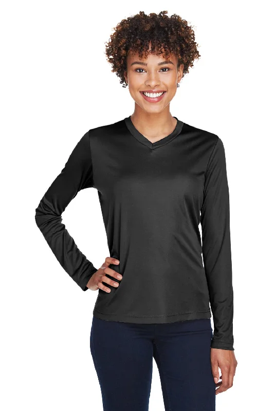 t-shirts with graphic overlay -t-shirts with graphic overlay -Team 365 Womens Zone Performance Moisture Wicking Long Sleeve Crewneck T-Shirt - Black