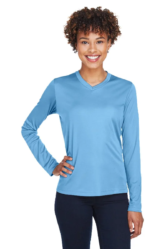 t-shirts with spliced sides -t-shirts with spliced sides -Team 365 Womens Zone Performance Moisture Wicking Long Sleeve Crewneck T-Shirt - Light Blue