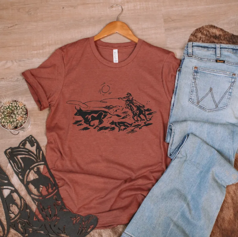 t-shirts men trail plaid -t-shirts men trail plaid -TIN & TURQUOISE - Ranch Roper Tee