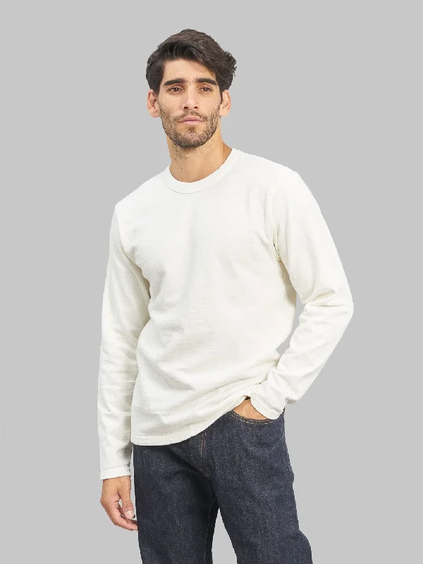 ribbed-cotton t-shirts texture -ribbed-cotton t-shirts texture -UES No.8 Slub Nep Long Sleeve T-Shirt White