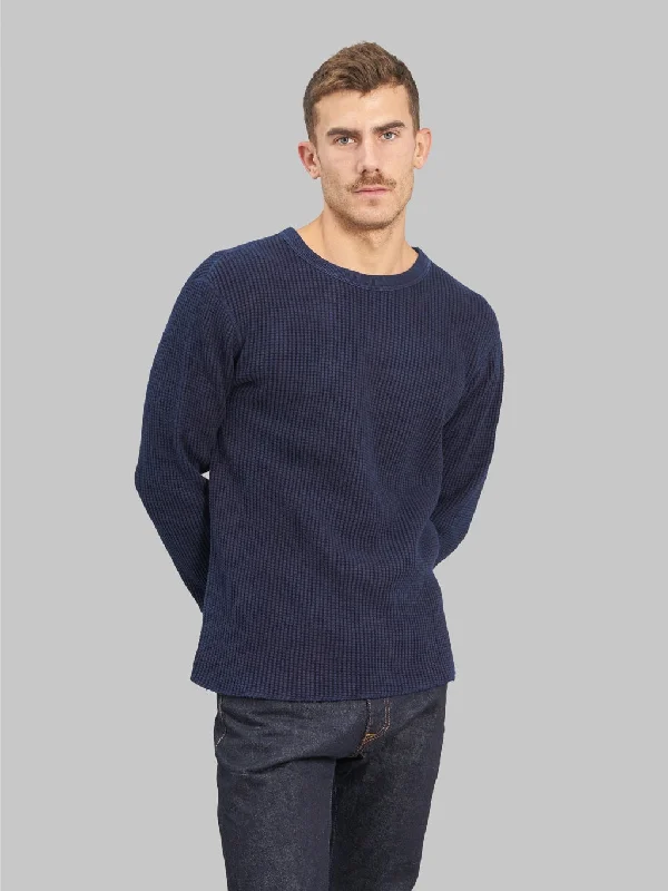 t-shirts with twisted sides -t-shirts with twisted sides -UES Thermal Big Waffle T-Shirt Indigo