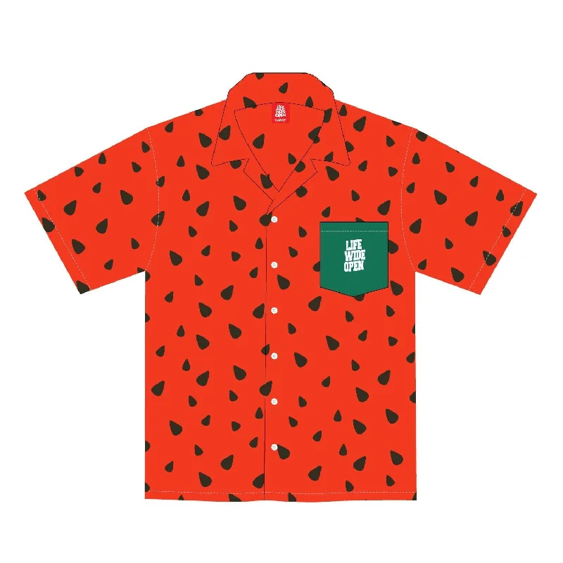 t-shirts with spliced hems -t-shirts with spliced hems -Watermelon Party Suit Button-Up