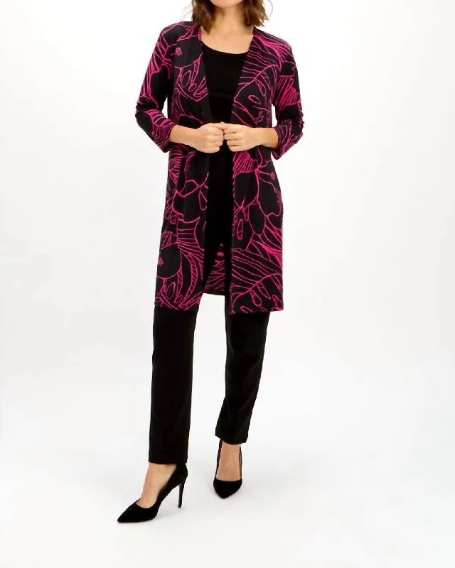 scarlet vivid cardigan -scarlet bold cardigan -Abstract Print Cardigan In Black/fuchsia