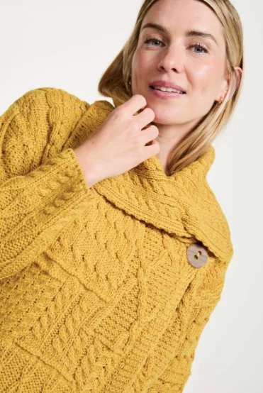 mango durable cardigan -mango thick cardigan -Aran - Merino Patchwork one button collar cardigan - Sunflower