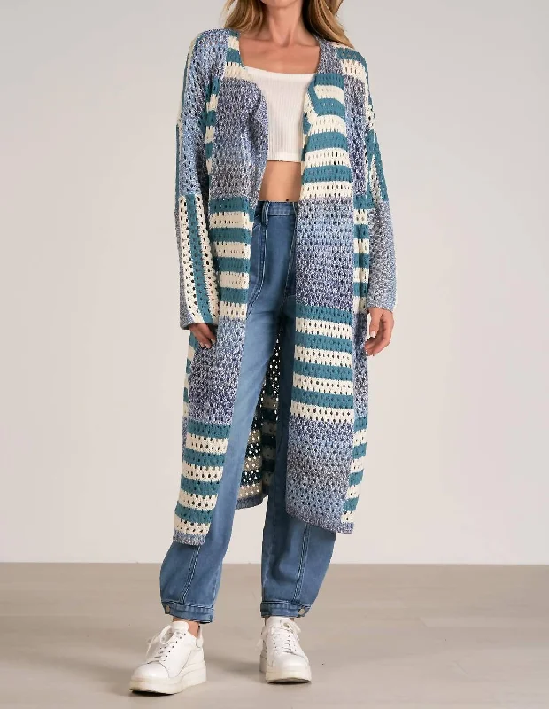 crisp stitch cardigan -crisp stitch cardigan -Bella Long Cardigan In Blue