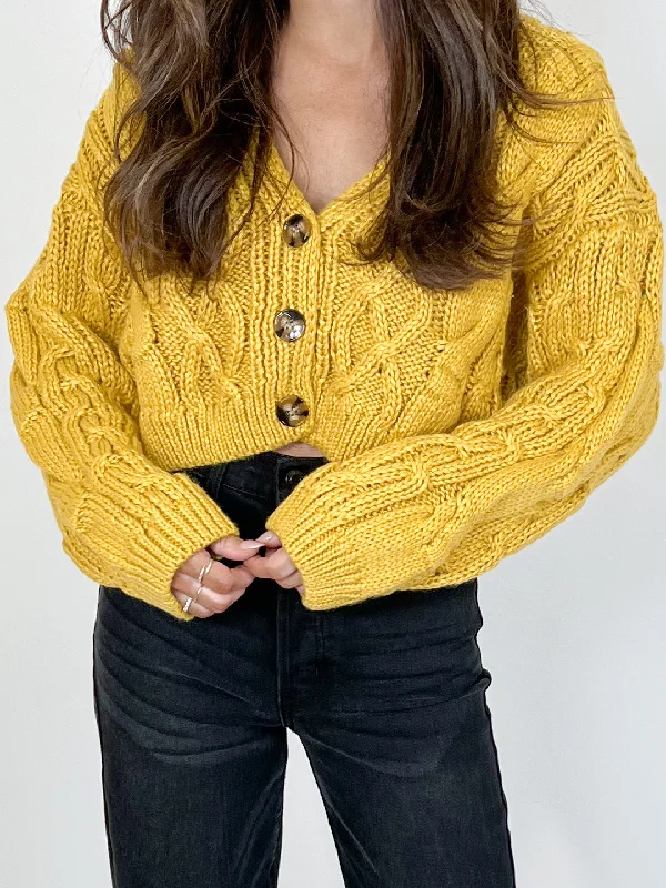 quick-cozy cardigan -quick-snug cardigan -Cammie Cropped Cardigan | Mustard | FINAL SALE