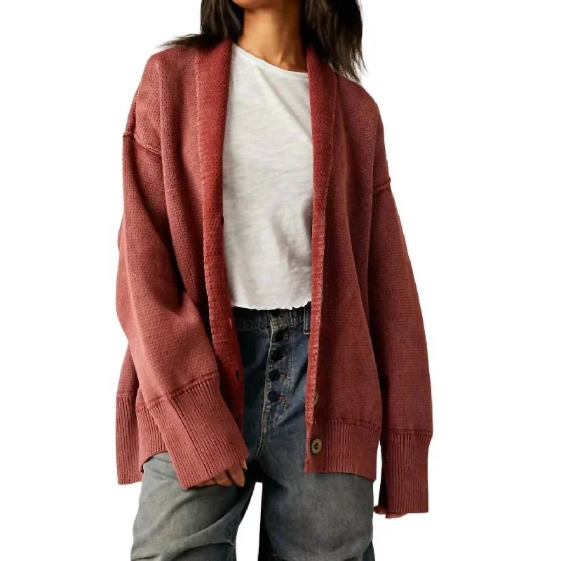 fitted vivid cardigan -fitted bold cardigan -Chamomile Cardi In Washed Russet Acorn