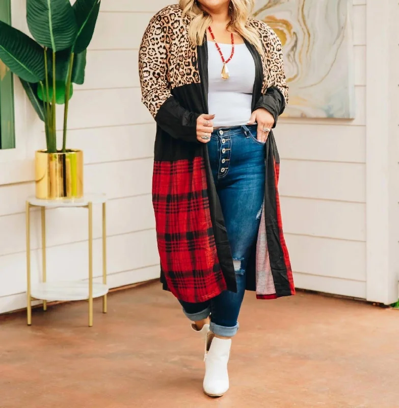 petite lively cardigan -petite lively cardigan -Chill Adulting Cardigan With Leopard And Plaid In Black