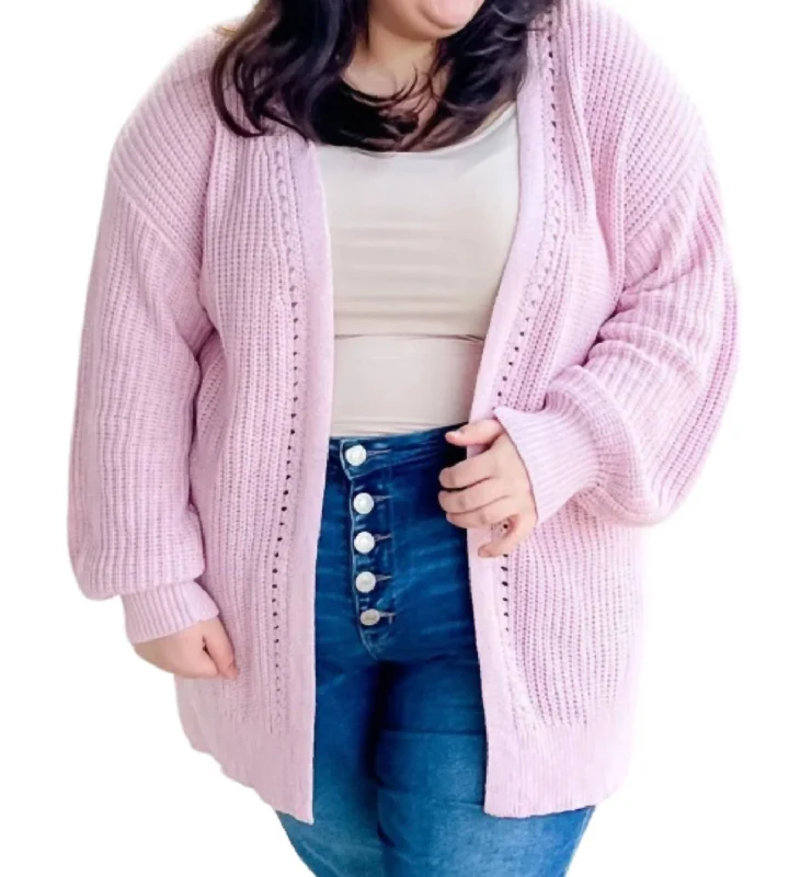 broad weave cardigan -broad rib cardigan -Clarette Cardigan In Pink