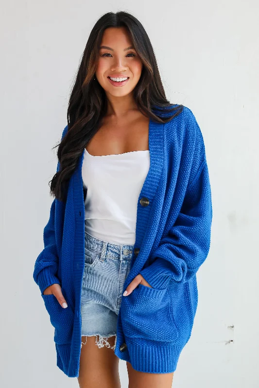 active thick cardigan -active hearty cardigan -Cuddly Contentment Cobalt Sweater Cardigan