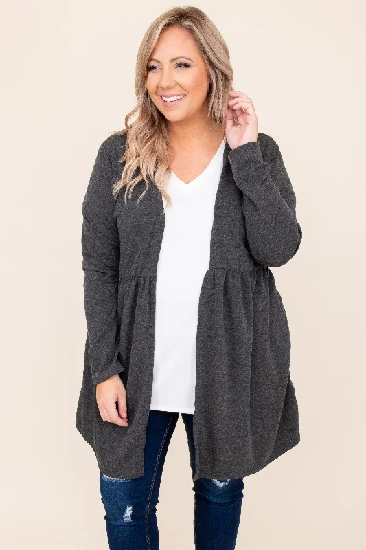 curve stitch cardigan -curve stitch cardigan -Drawing Conclusions Cardigan, Charcoal