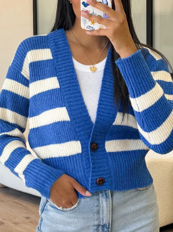 vivid thread cardigan -vivid weave cardigan -Elodie Stripe Cardigan | Sky Blue | FINAL SALE