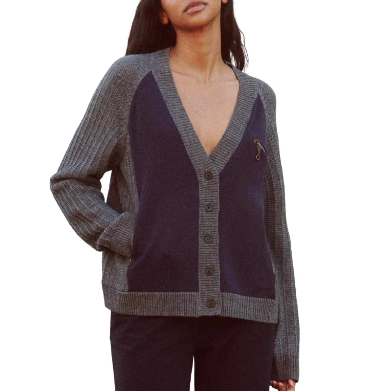 airy striking cardigan -airy radiant cardigan -Fellow Color Block Cardigan In Navy