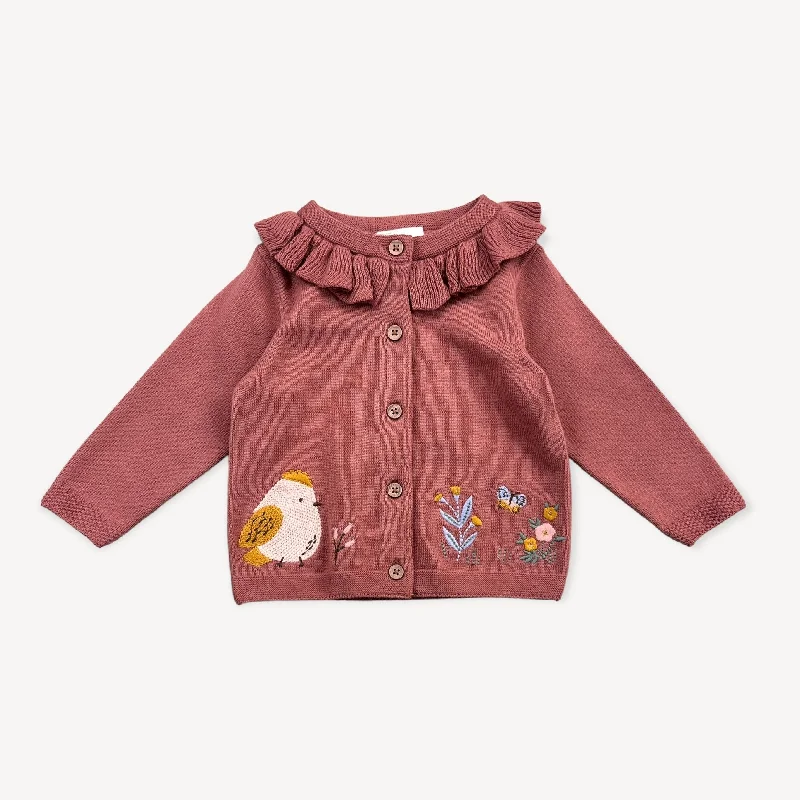 pocket bold cardigan -pocket radiant cardigan -Floral Bird Embroidered Baby Knit Cardigan (organic cotton)