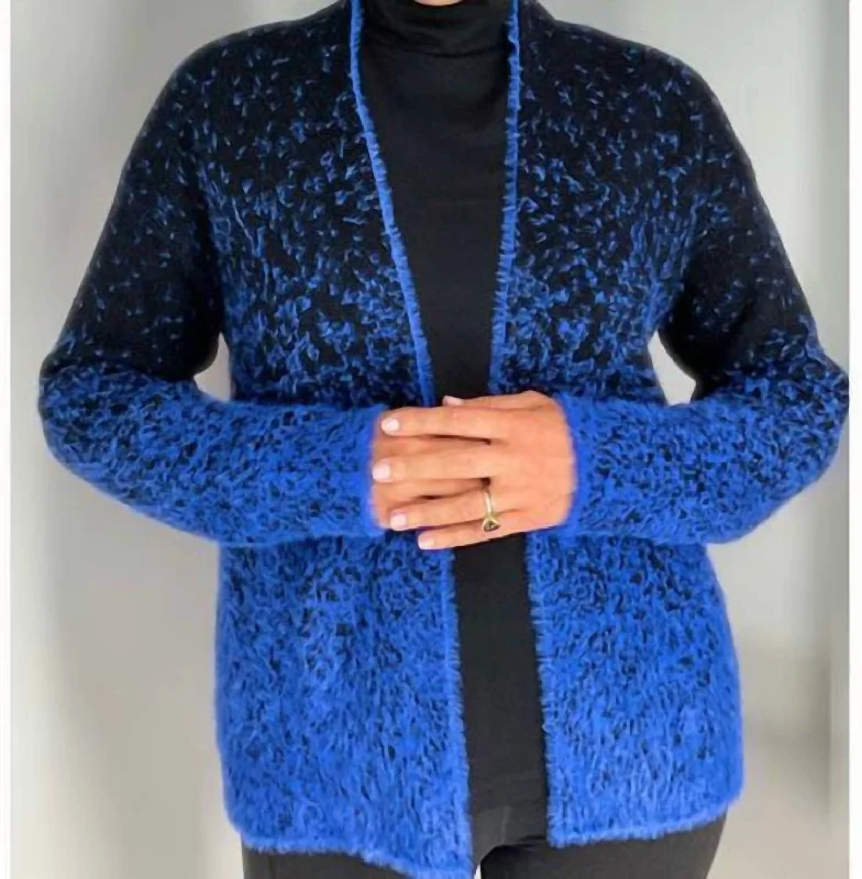 heavy durable cardigan -heavy thick cardigan -Fuzzy Cardigan In Royal/black