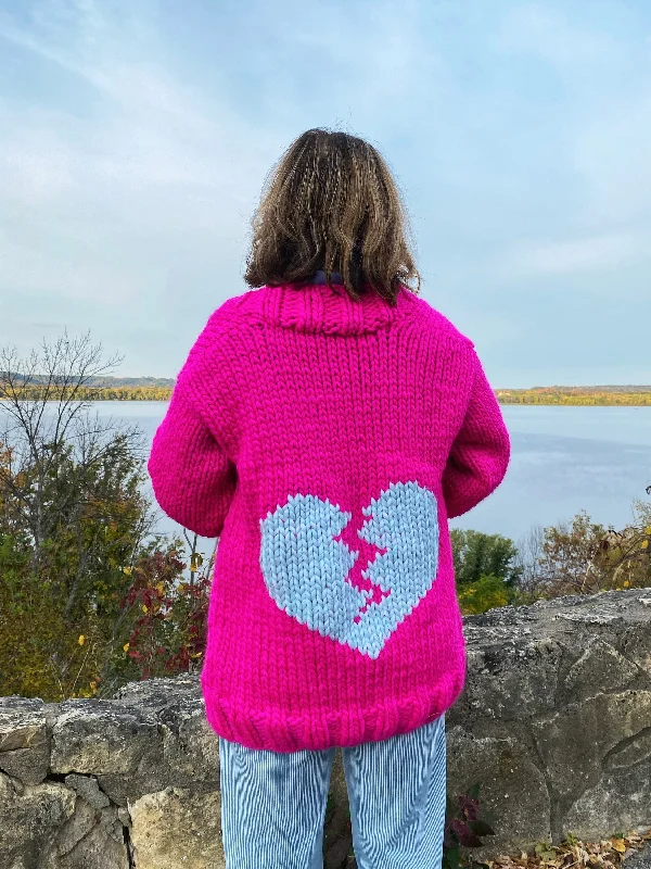 toddler radiant cardigan -toddler bold cardigan -Heartbreaker Cardigan Sweater: Neon Pink + Sky Blue