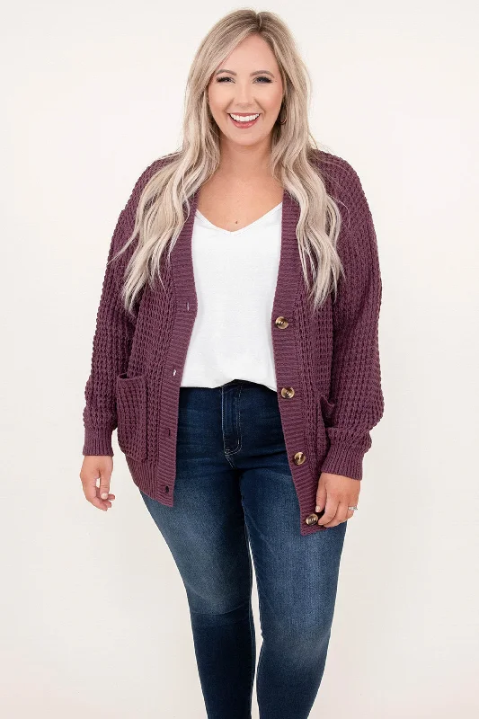 lavender active cardigan -lavender active cardigan -Just Throw It On Cardigan, Eggplant