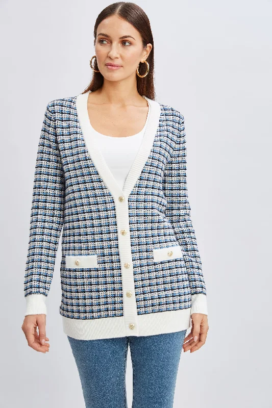 rose hearty cardigan -rose thick cardigan -T-Tahari Plaid Cardigan