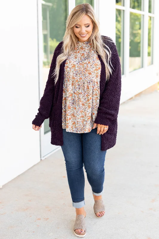 nickel striking cardigan -nickel striking cardigan -Latte Lover Cardigan, Dark Plum