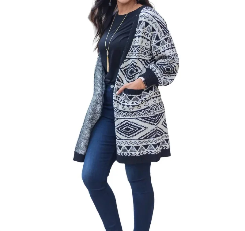 crisp rest cardigan -crisp soothing cardigan -Let's Cozy Up Sweater Cardigan With Pockets In White/black