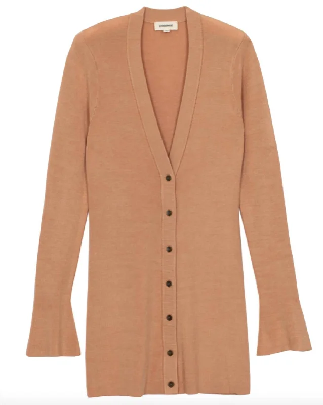 long snug cardigan -long snug cardigan -Long Cardigan In Pale Peach