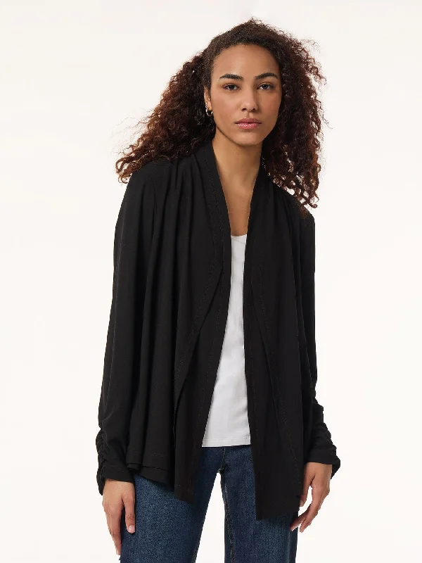 duo glow cardigan -duo shine cardigan -Long Sleeve Double Layer Cardigan, Moss Crepe