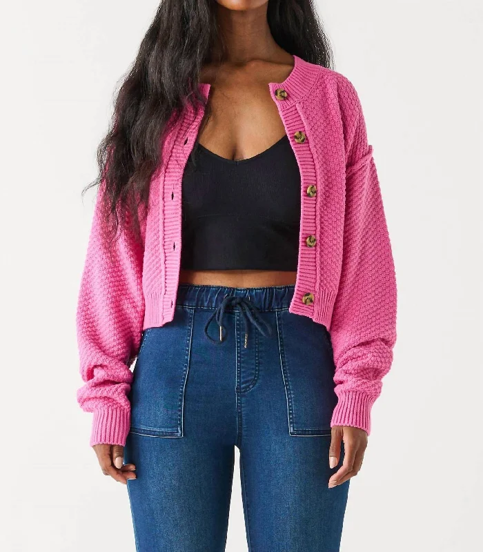 teen luster cardigan -teen charm cardigan -Low Key Sweater Cardigan In Bubblegum Pink