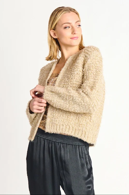 jade bold cardigan -jade radiant cardigan -Lurex Boucle Cardigan In Stone/lurex Gold