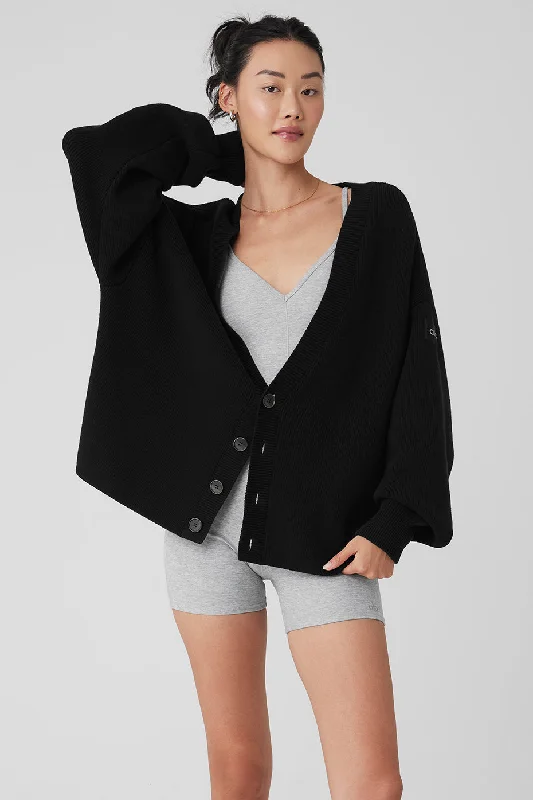 plus radiant cardigan -plus vivid cardigan -Scholar Cardigan Sweater - Black