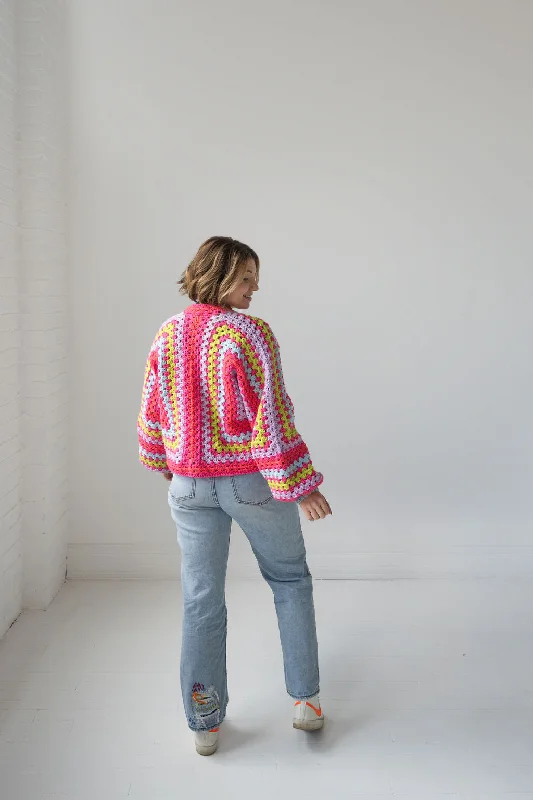 blush striking cardigan -blush radiant cardigan -Not Your Granny's Crochet Cardigan Sweater in Tropicana